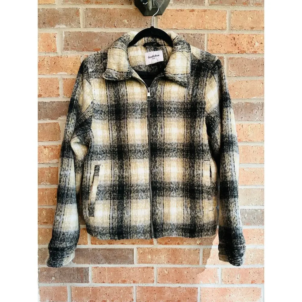 Goodfellow & Co Men's Brown Black Plaid Full Zip Bomber Jackets Size Small - Picture 1 of 4